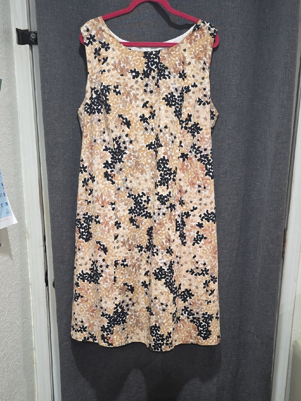 Ashley Stewart Sleeveless Midi Dress in Tan and Black Floral